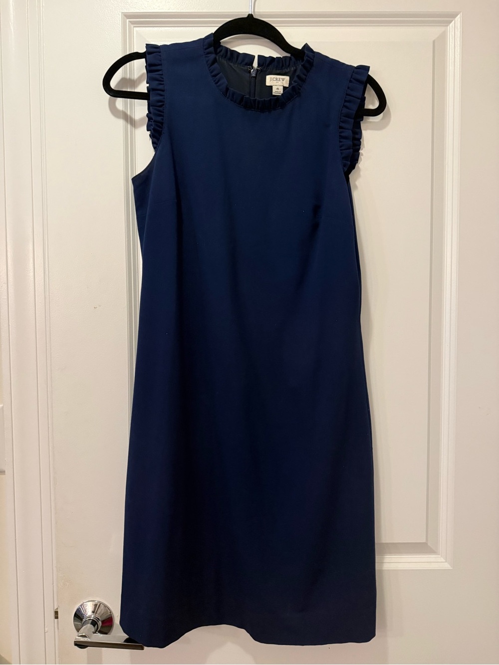 J. Crew Sleeveless Navy Shift Dress with Ruffle Trim Size 6
